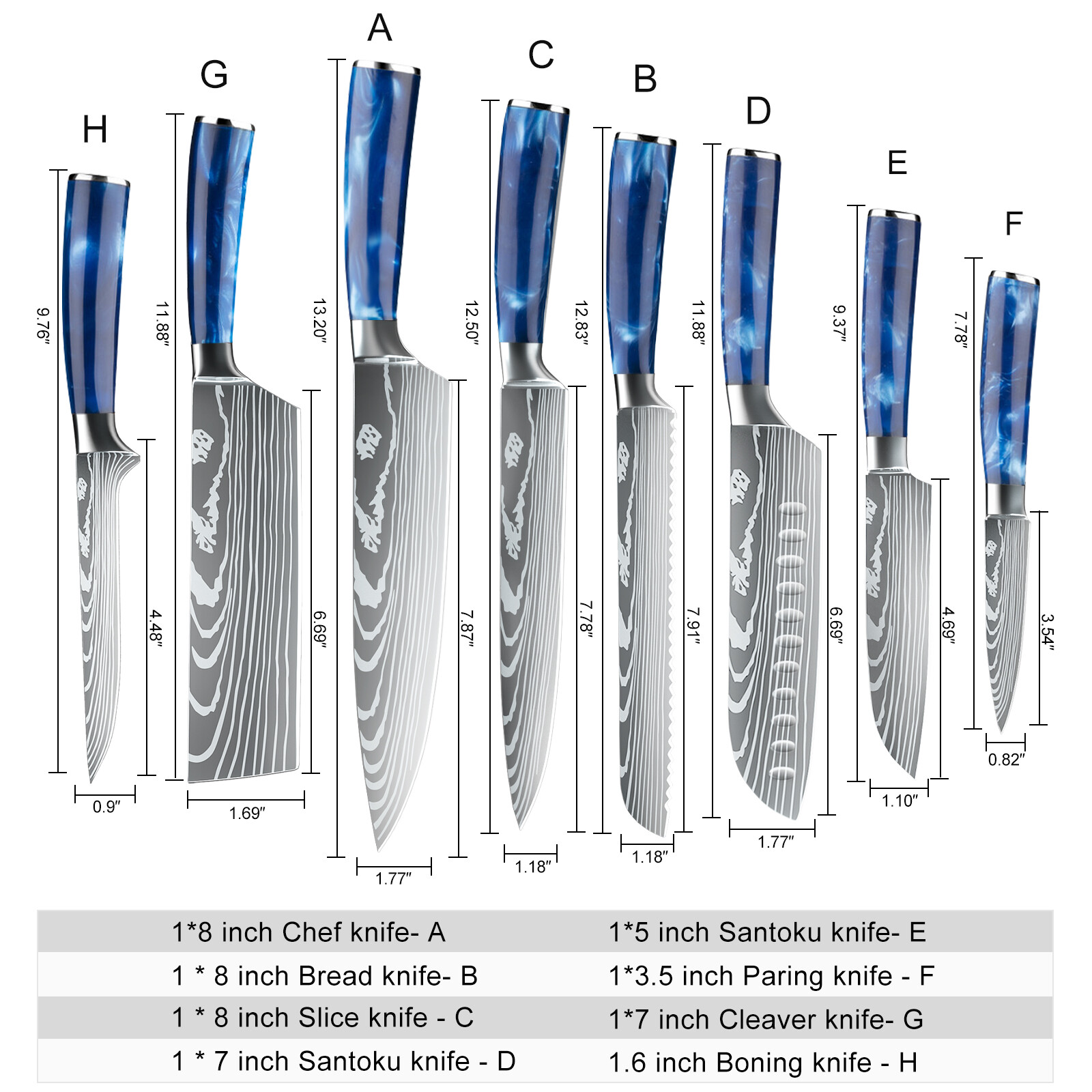 Kitchen Knife Set Japanese Damascus Chef Knives Stainless Steel Meat Cleaver USA