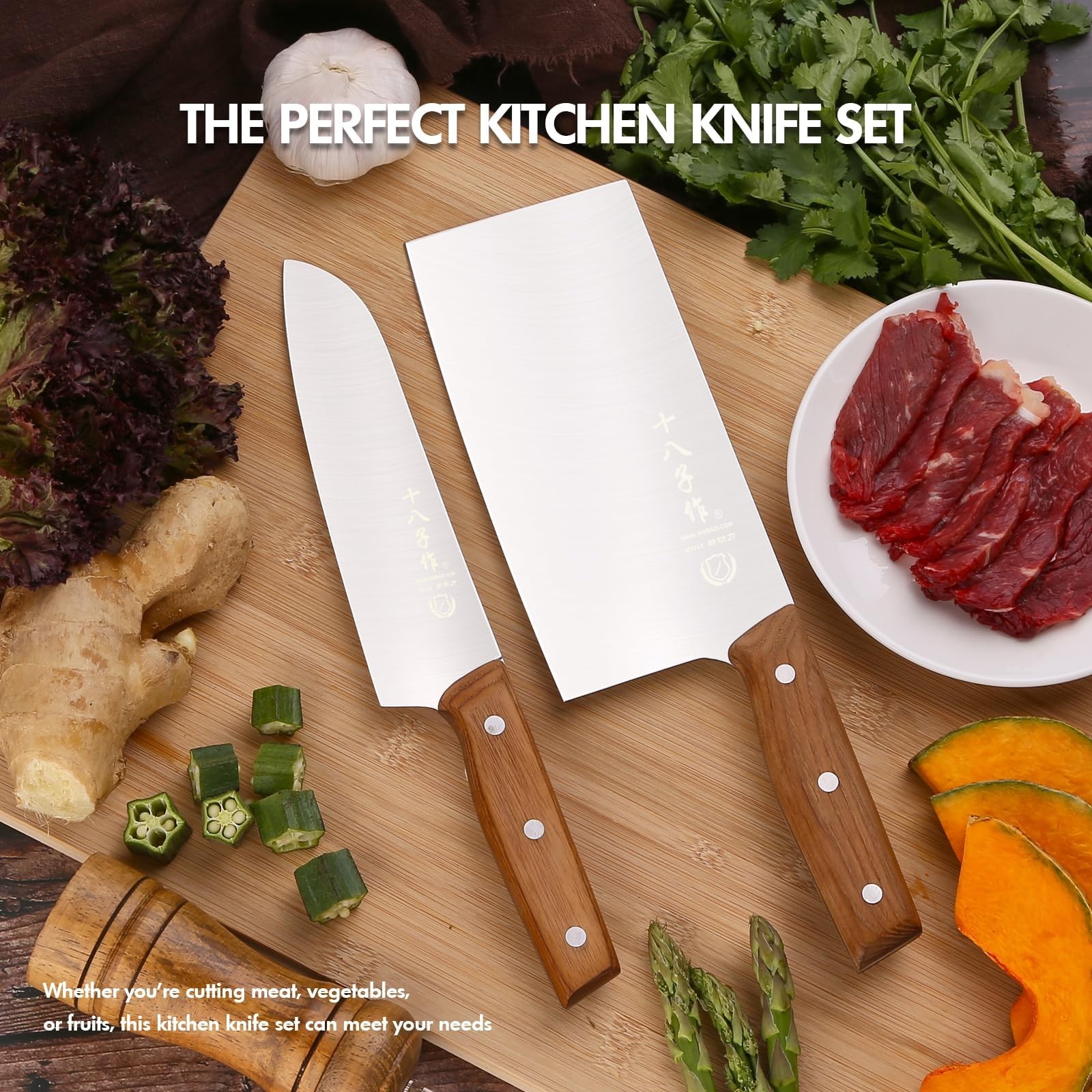 SHI BA ZI ZUO 2 PCS Chinese Kitchen Knife and Santoku Knife Kitchen Knife Set…
