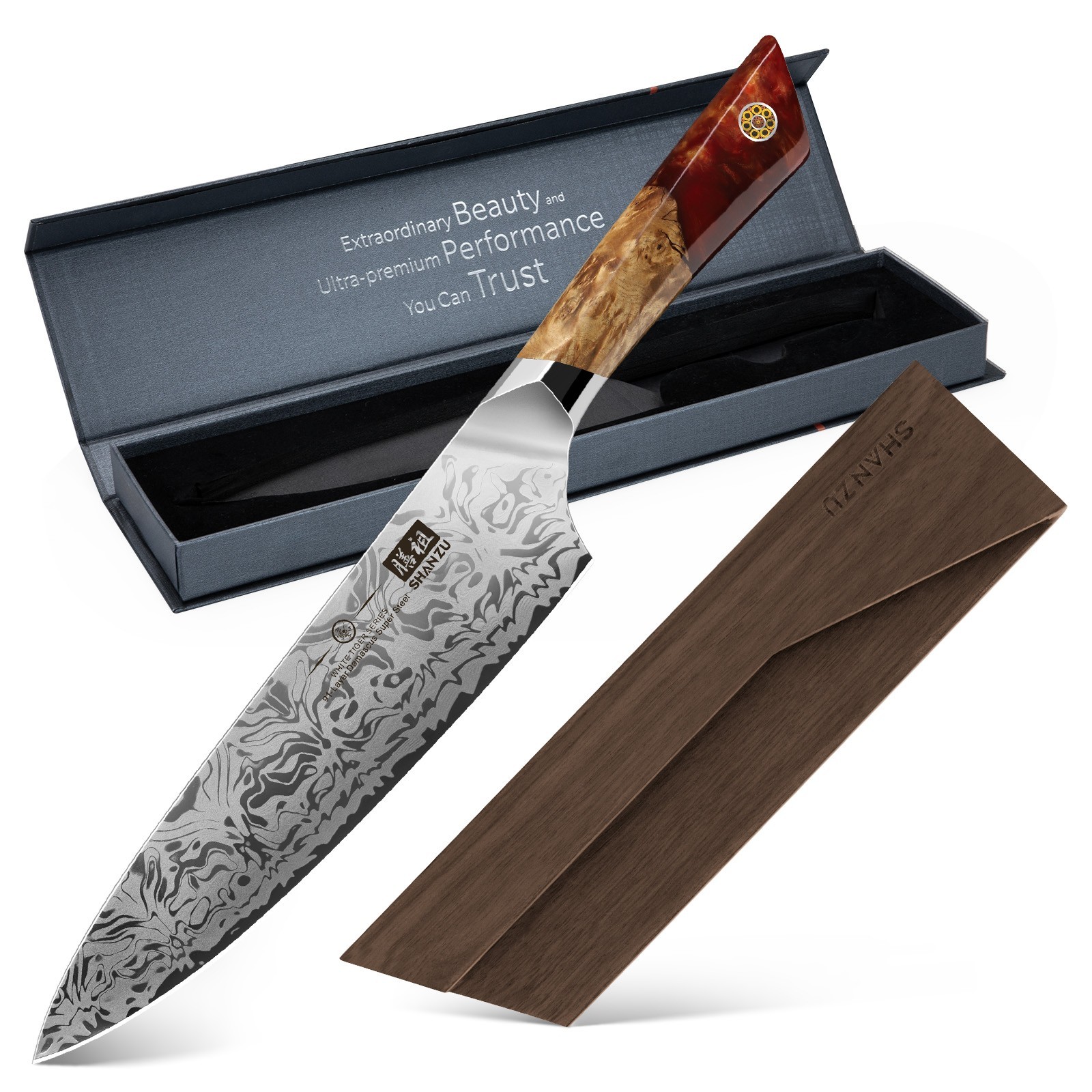 SHAN ZU Japanese Knife Damascus Chef Knife SG2 Powder Steel Knives with Sheath