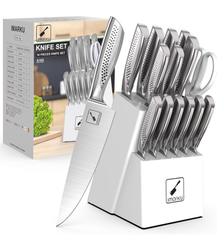 Imarku Knife Set, 15-Pc High Carbon Stainless Steel Kitchen Knife Set with Block