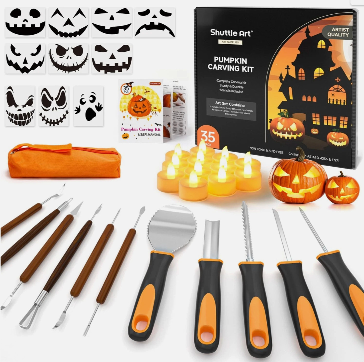 Art 35 PCS Halloween Pumpkin Carving Kit 11 Professional Stainless Steel Tools