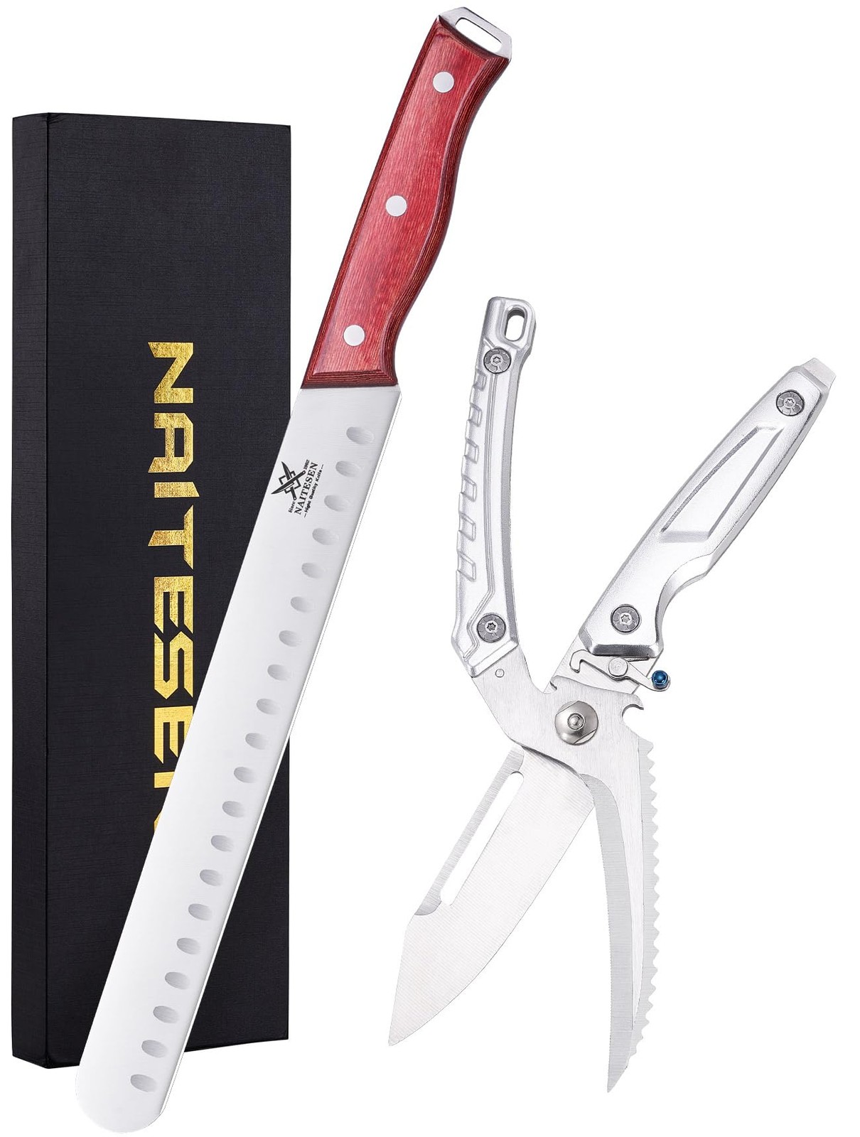 2PCS Brisket Carving Knife and All Purpose Kitchen Shears Set, Grilling Knive…
