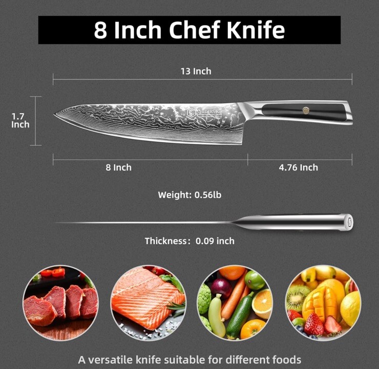 Sunnecko Chef Knife 8 Inch, Damascus Kitchen Knife Japanese SONNE SERIES
