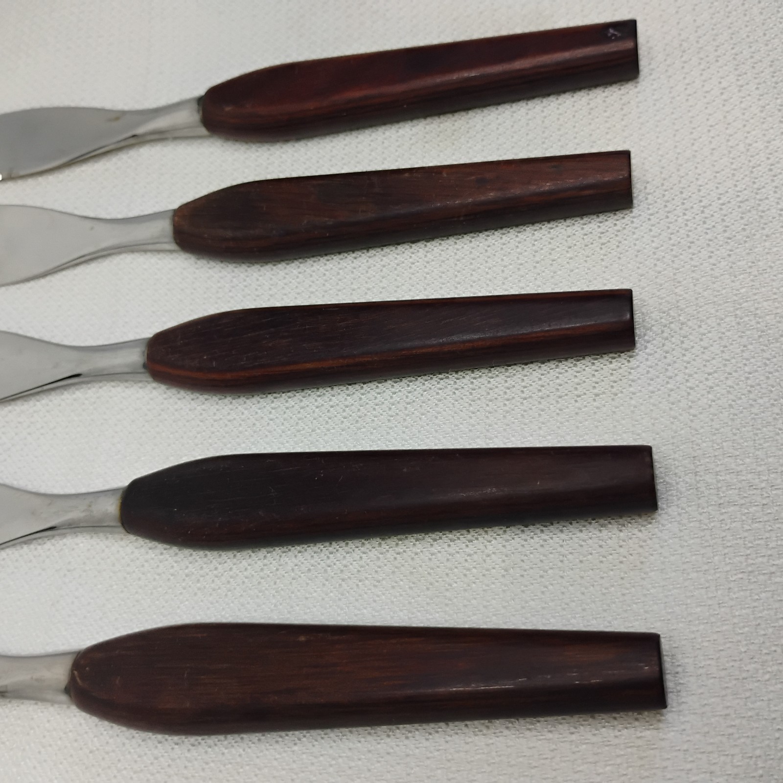 Vintage Teak Wood Fleetwood Designs Stainless Steak Knives Set of 5 8.25″ MCM