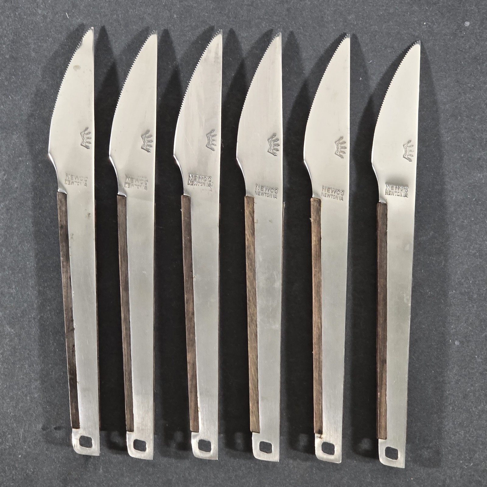 Vintage Newco Newtonia Japan Teak & Stainless Steel Handle Steak Knives Set Of 6