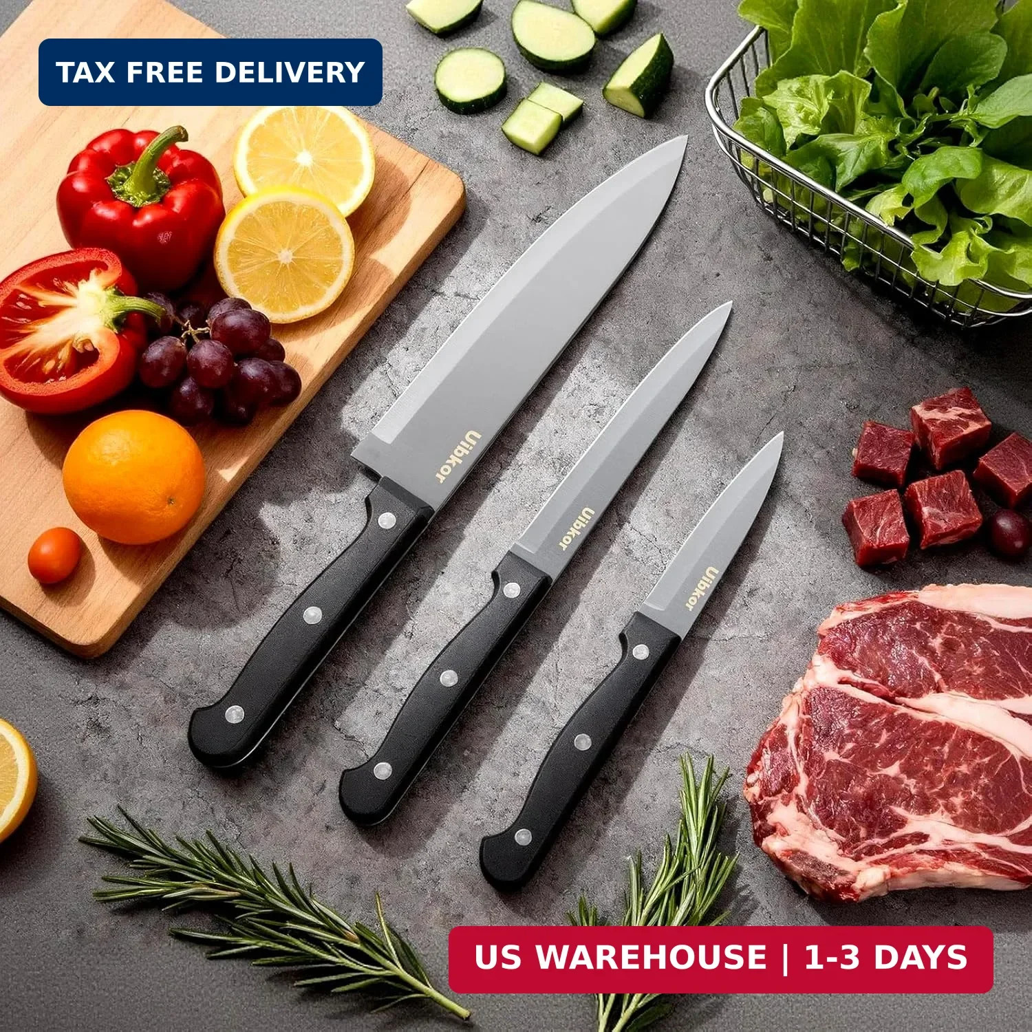 Kitchen Knife, 3-Pcs Knife Set, 8 Inch Chef Knife, 5 Inch Utility Knife | 3.5 In