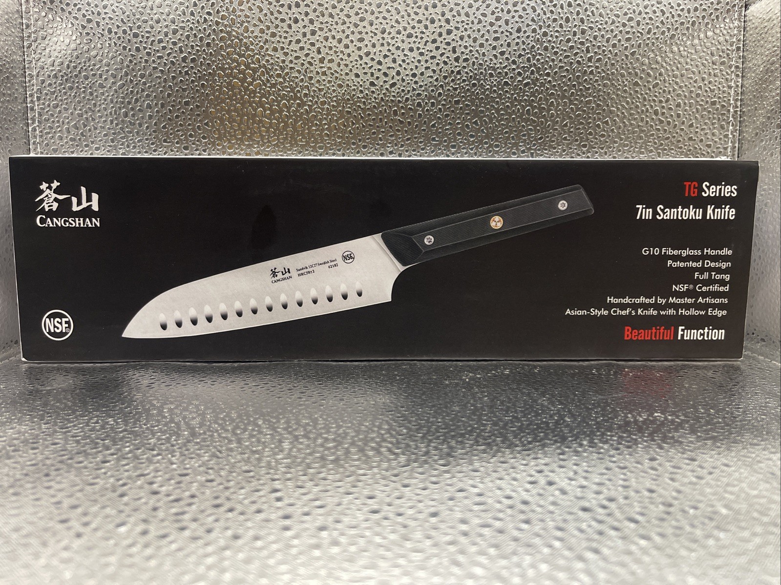Cangshan TG Series 62182 Swedish 12C27 Steel Santoku Knife, 7-Inch, G10 Handle