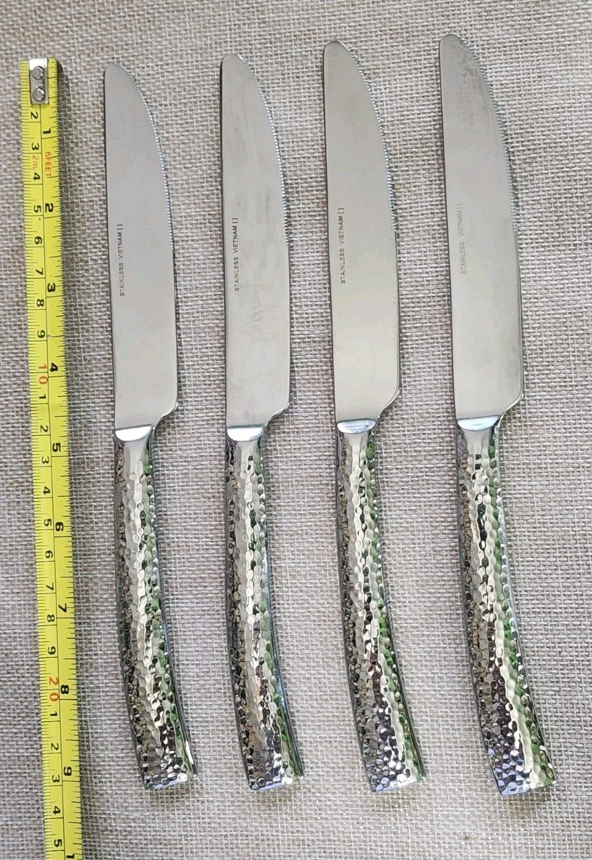 LOT OF 4 VIETNAM 🇻🇳 TOWLE c2012 TEXTURE HAMMERED NEW FRENCH SOLID KNIVES 🍽
