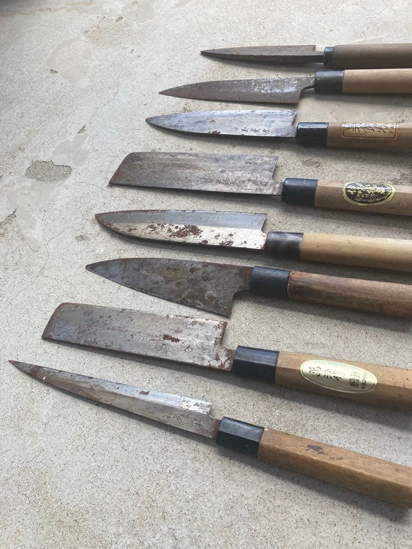 Japanese Kitchen Knives Set of 8 Used Includes Deba Yanagiba Gyuto Rusty