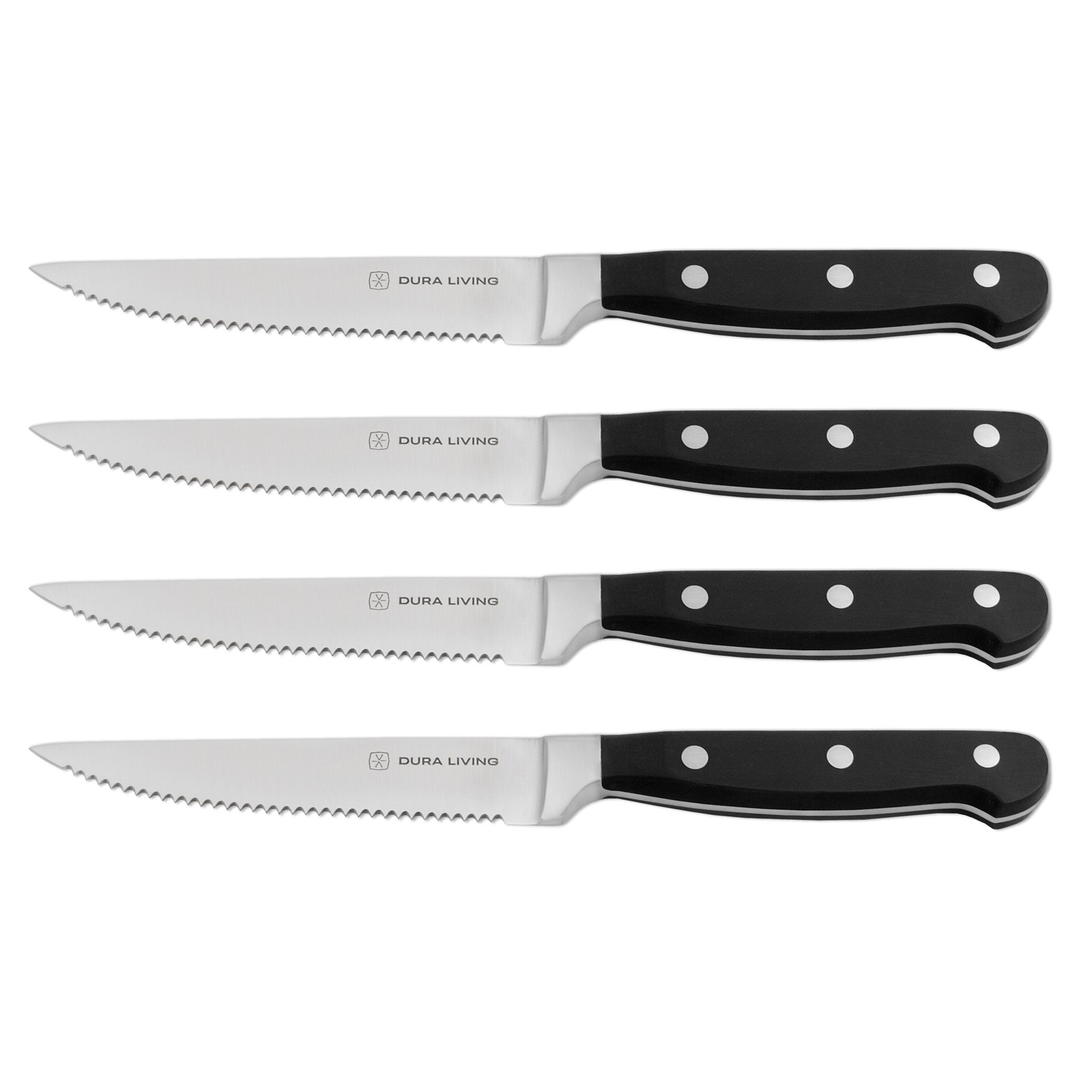 Dura Living 4-Piece Steak Knife Set – High Carbon Stainless Steel Serrated Black
