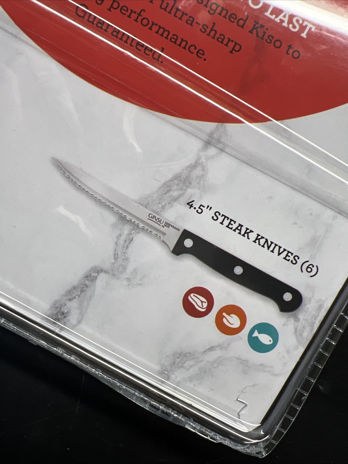 Ginsu Kitchen Steak Knife Set Black Dishwasher Safe Always Sharp 4.5” Set Of 6
