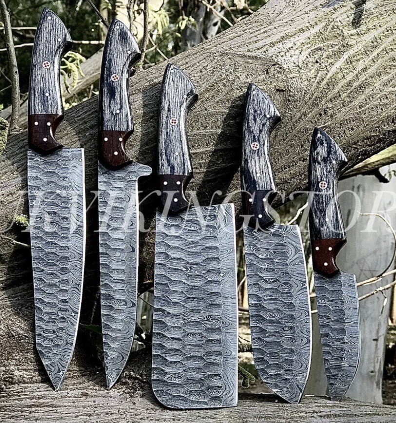 Damascus Steel Knife Set of 5 Custom Handmade Forged Chef Kitchen Full Tang