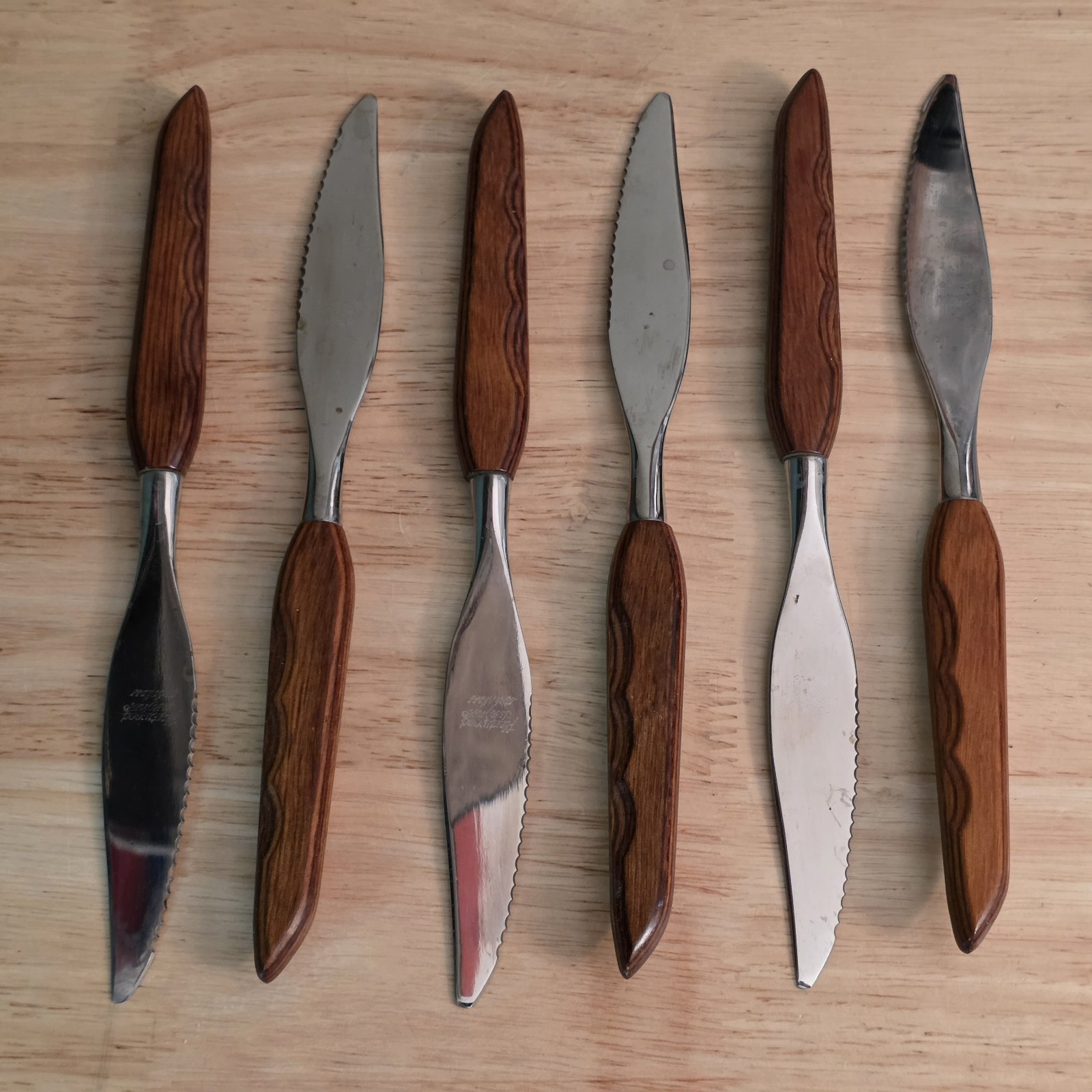 MCM Fleetwood Design Steak Knives Teak Wood Handle Stainless Danish Set