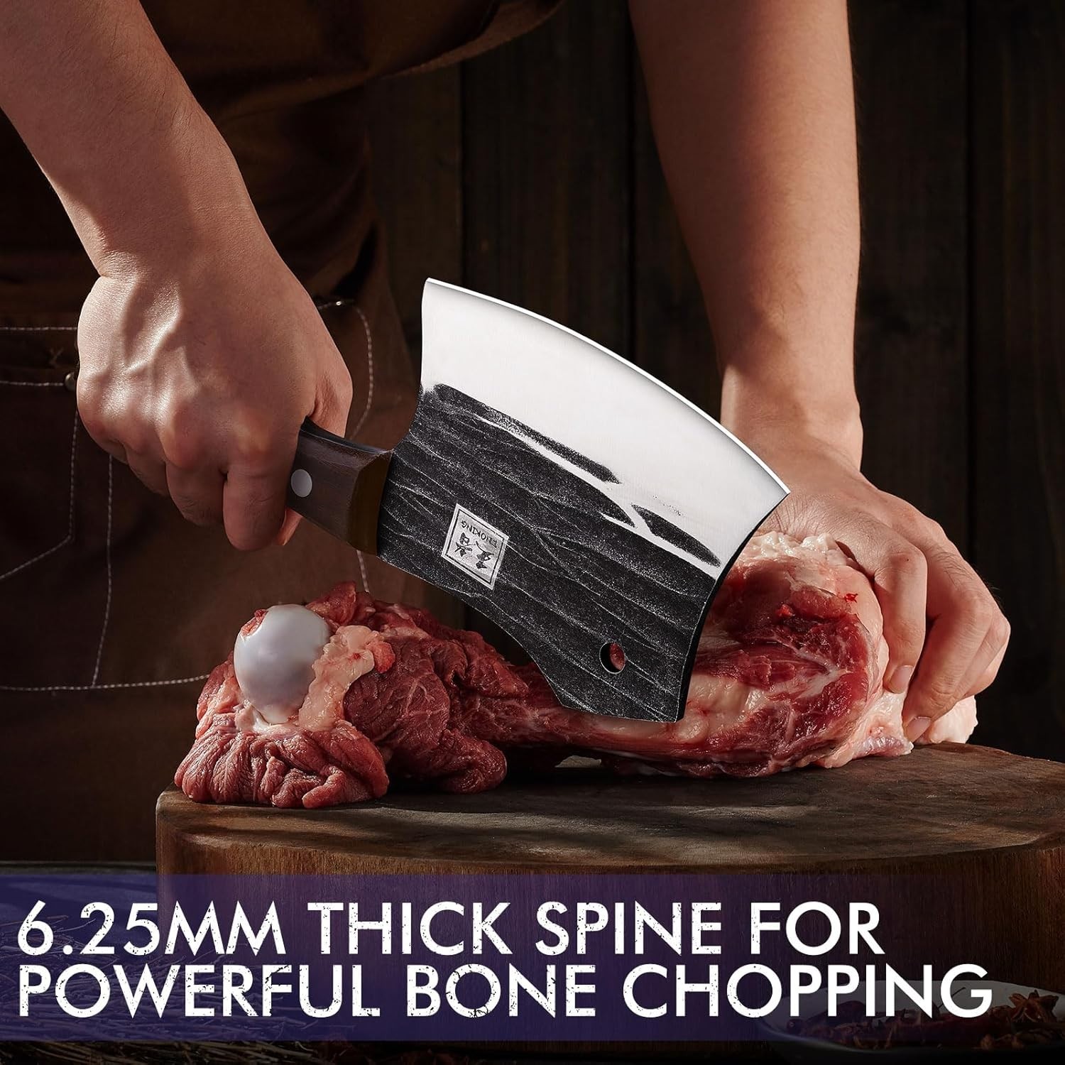 5.7″ Bone Cleaver Knife, Heavy-Duty Butcher Knife with Full Tang Hand-Forged …