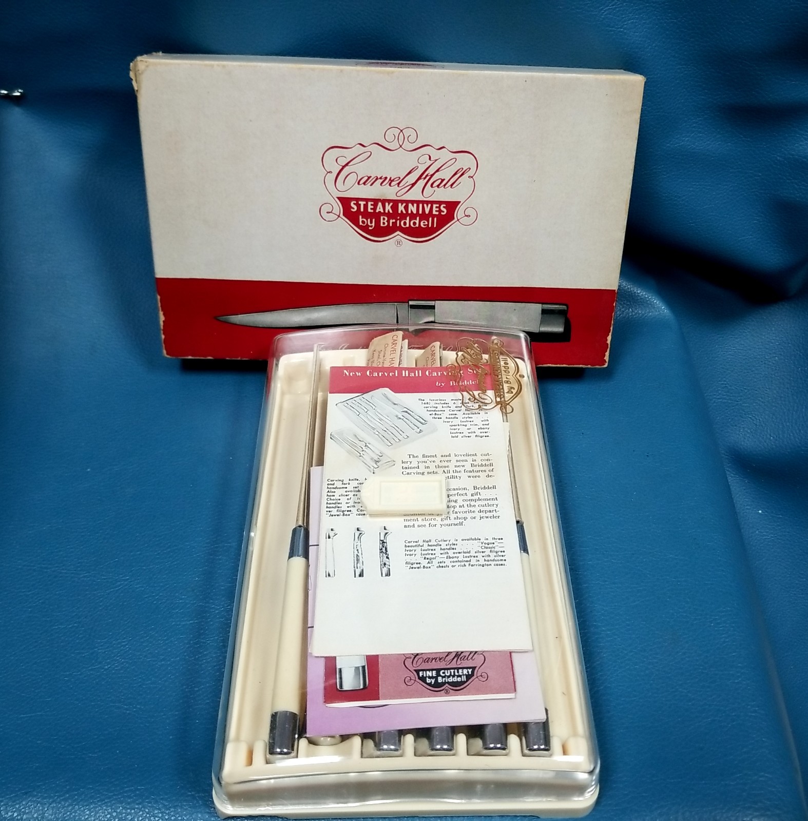 VTG 6 Set Carvel HaLL by Briddell Steak Knives Stainless W Vogue Ivory Lustrex
