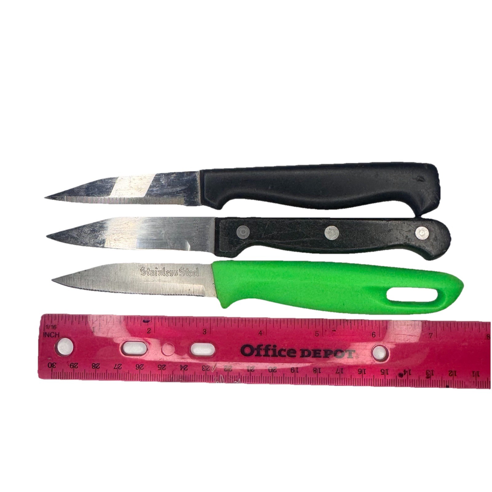 Lot of 3 Paring Knives Mixed Set – Stainless Steel Serrated & Straight Edge