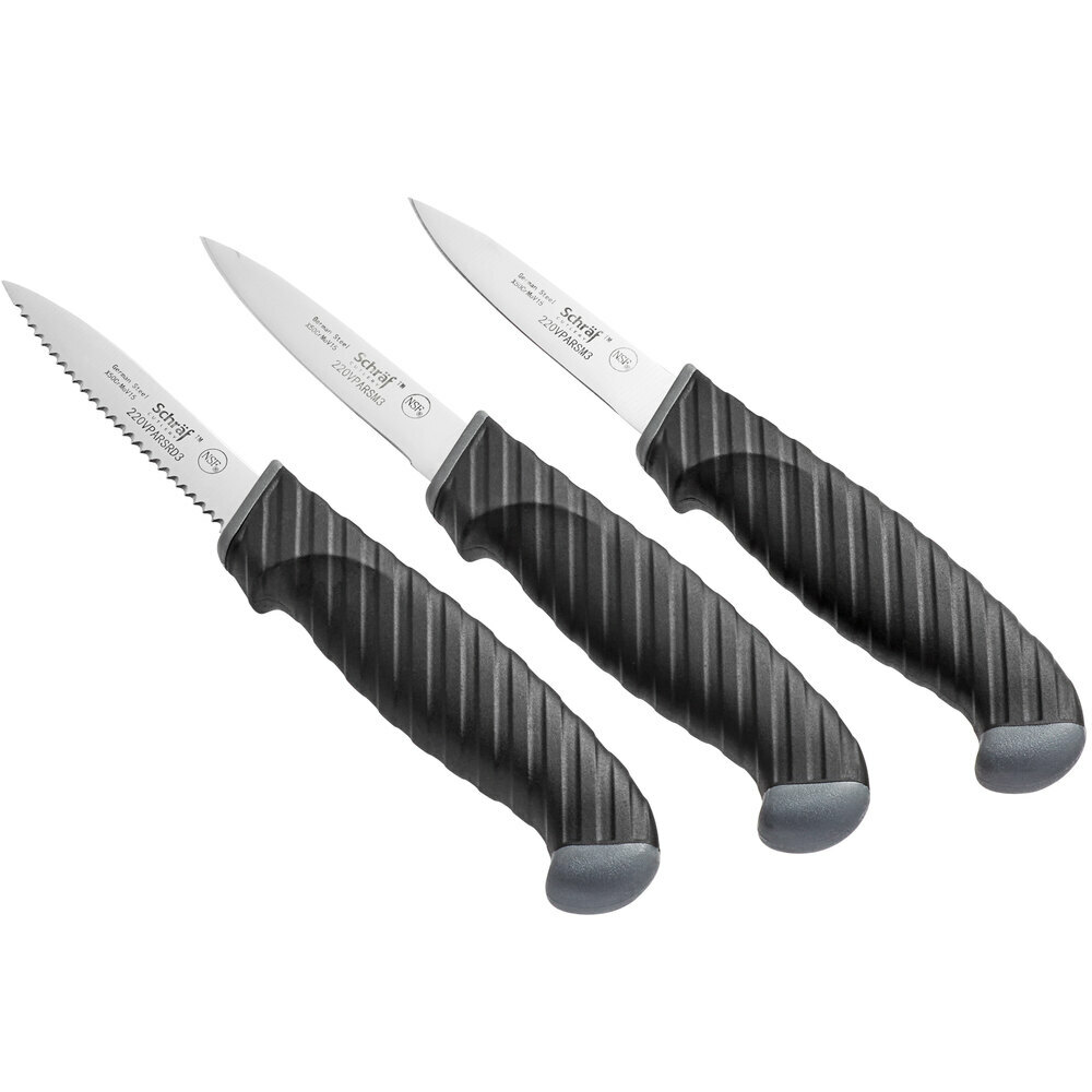 3 Pack Schraf 4″ Smooth Edge Paring Knife Set with TPRgrip Handle