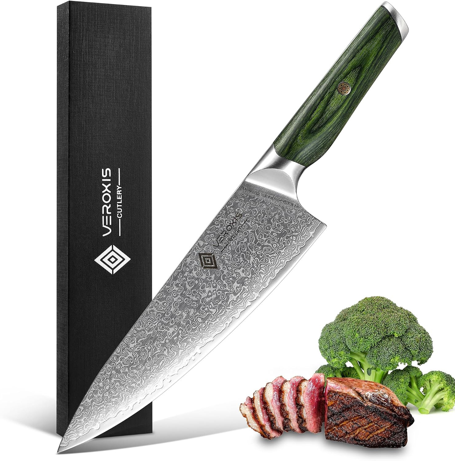 Damascus Chef Knife 8 Inch, Professional Japanese Kitchen Knives Sharp High Carb
