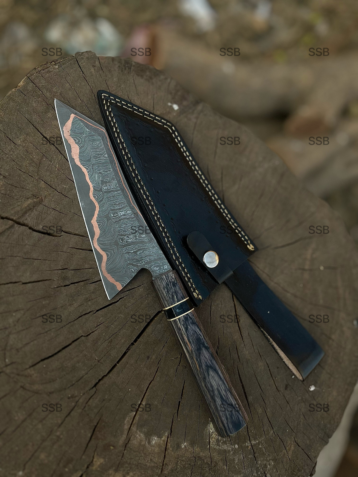 Copper Damascus Chef Knife – Handmade Kitchen Knife – Copper Blade Chef Knife