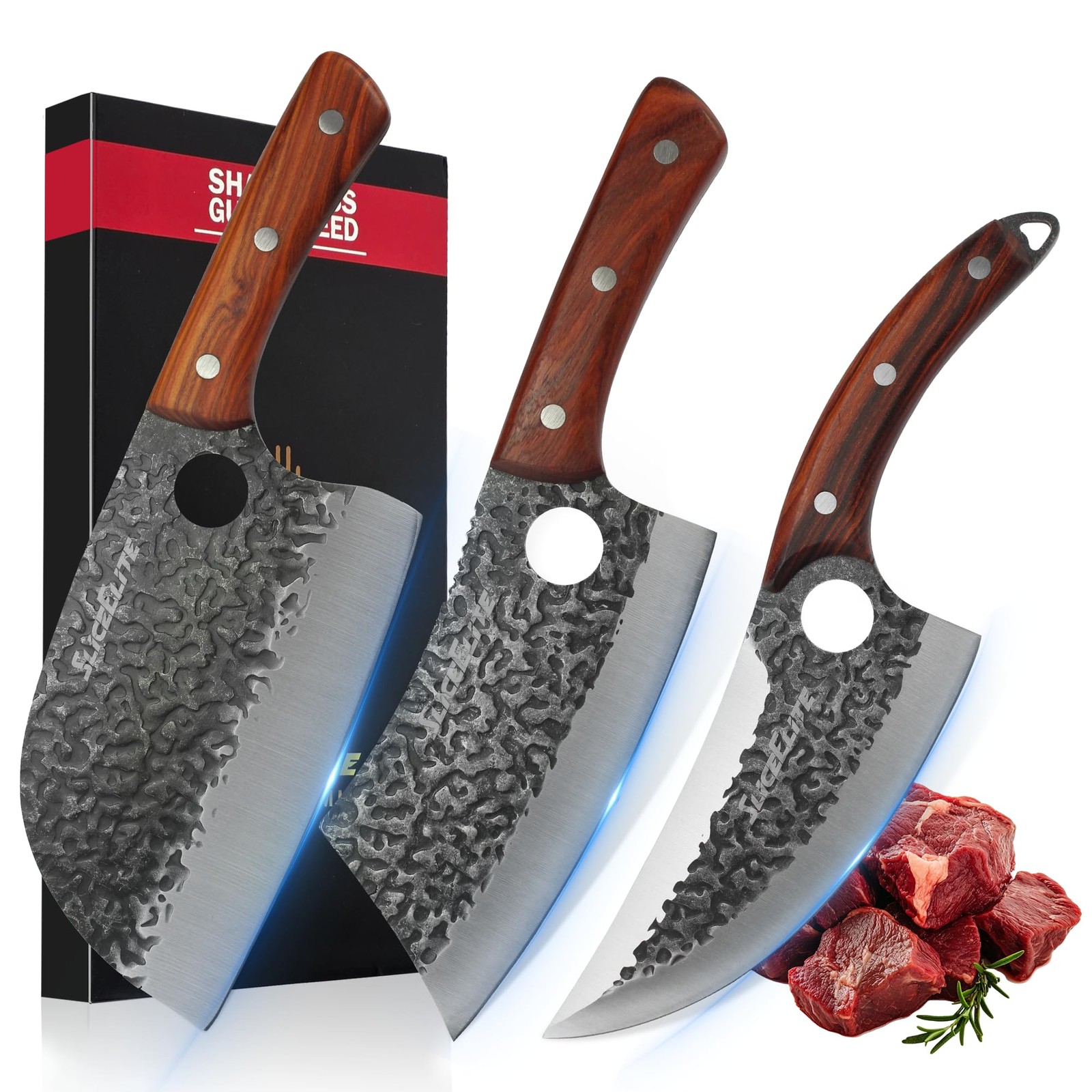 Best SliceElite Hand-Forged Professional Butcher Knife 3 PC BUTCHER KNIFE SET