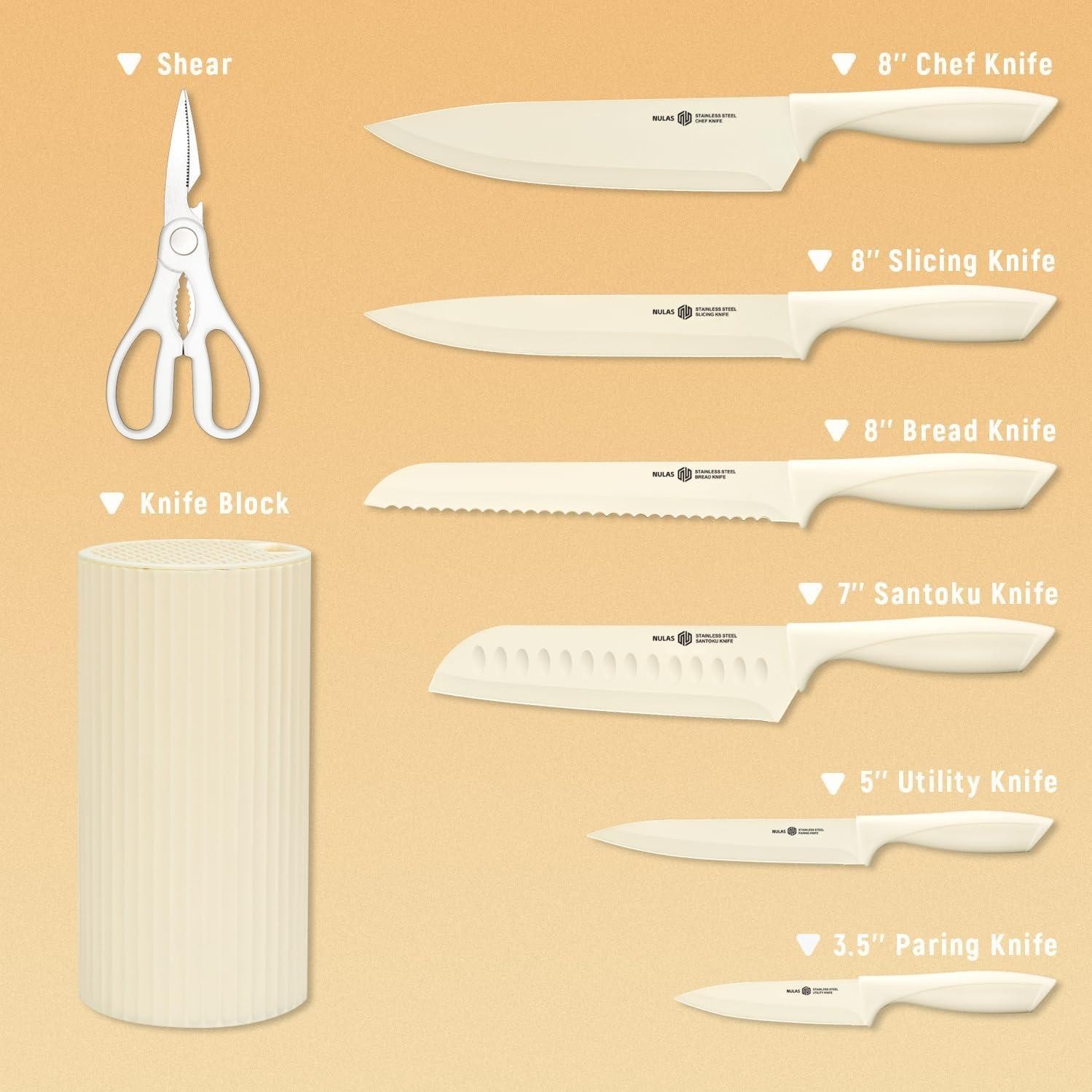 8-Piece Kitchen Set with Universal Block – Anti-Rust Chef Knives