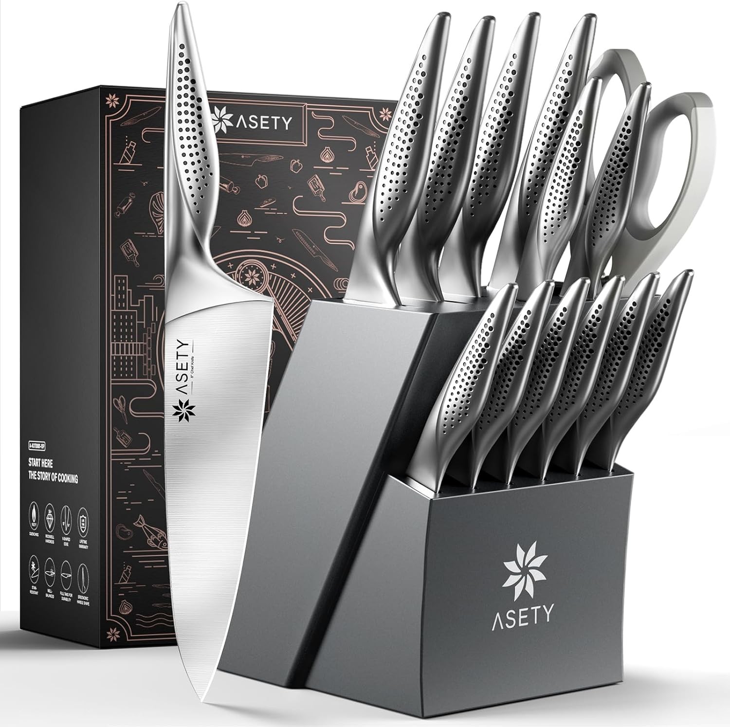 15 Blade Kitchen Knife Set with Sharpener