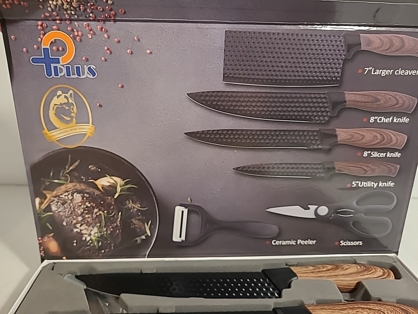 6PCS Kitchen Knife Set Profesional Steel Chef Knives Meat Cleaver Gift Box