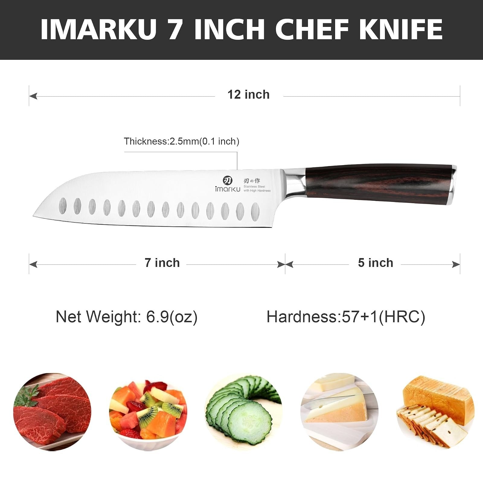 imarku 7 Inch Santoku Knife – High Carbon Stainless Steel Chef Knife