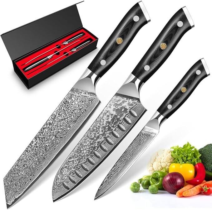 KyushuBlade Knife Set of 3 [Santoku Knife + Gyuto Knife + Petty Knife]