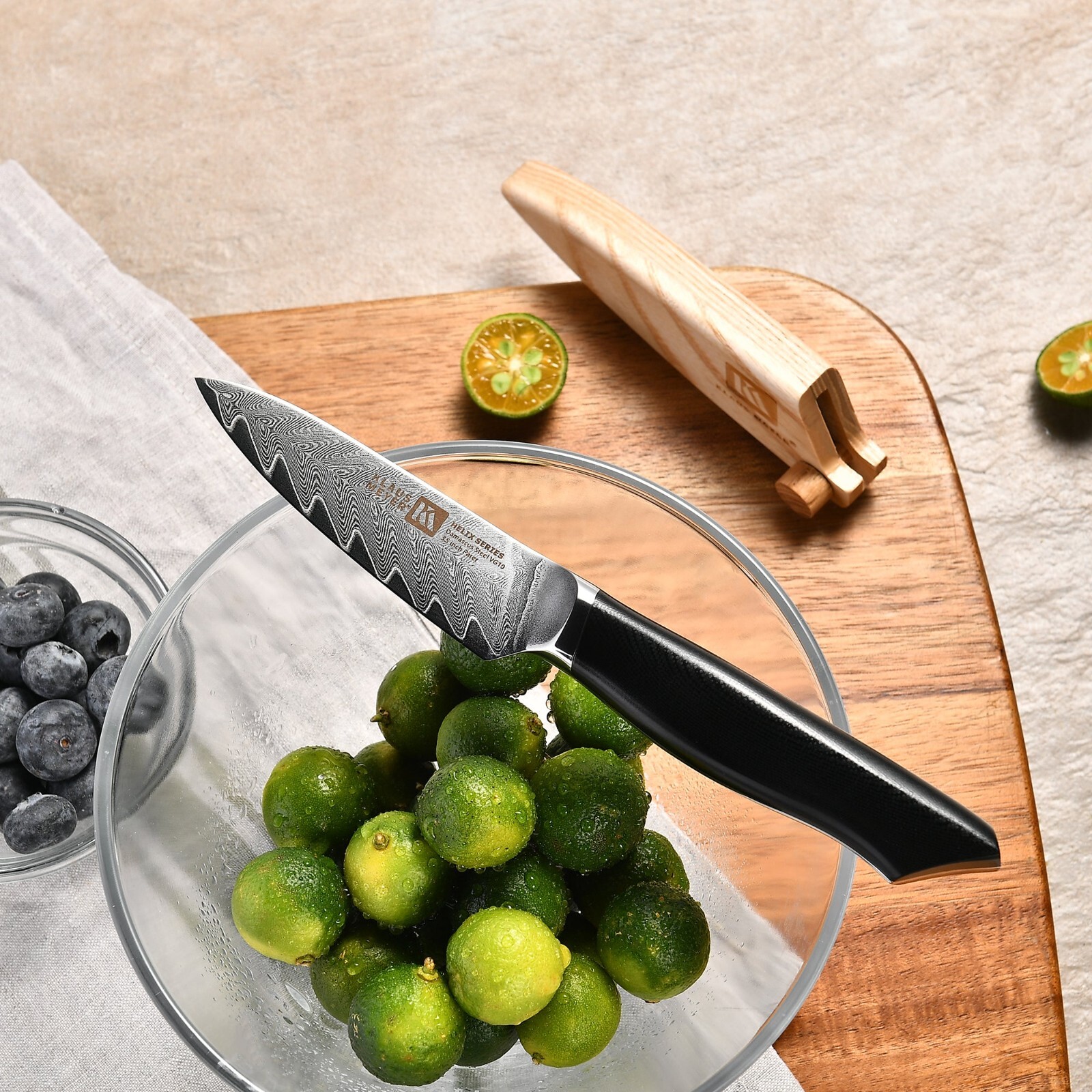 Klaus Meyer Helix Damascus Steel 3.5 inch Paring Knife with Wood Sheath