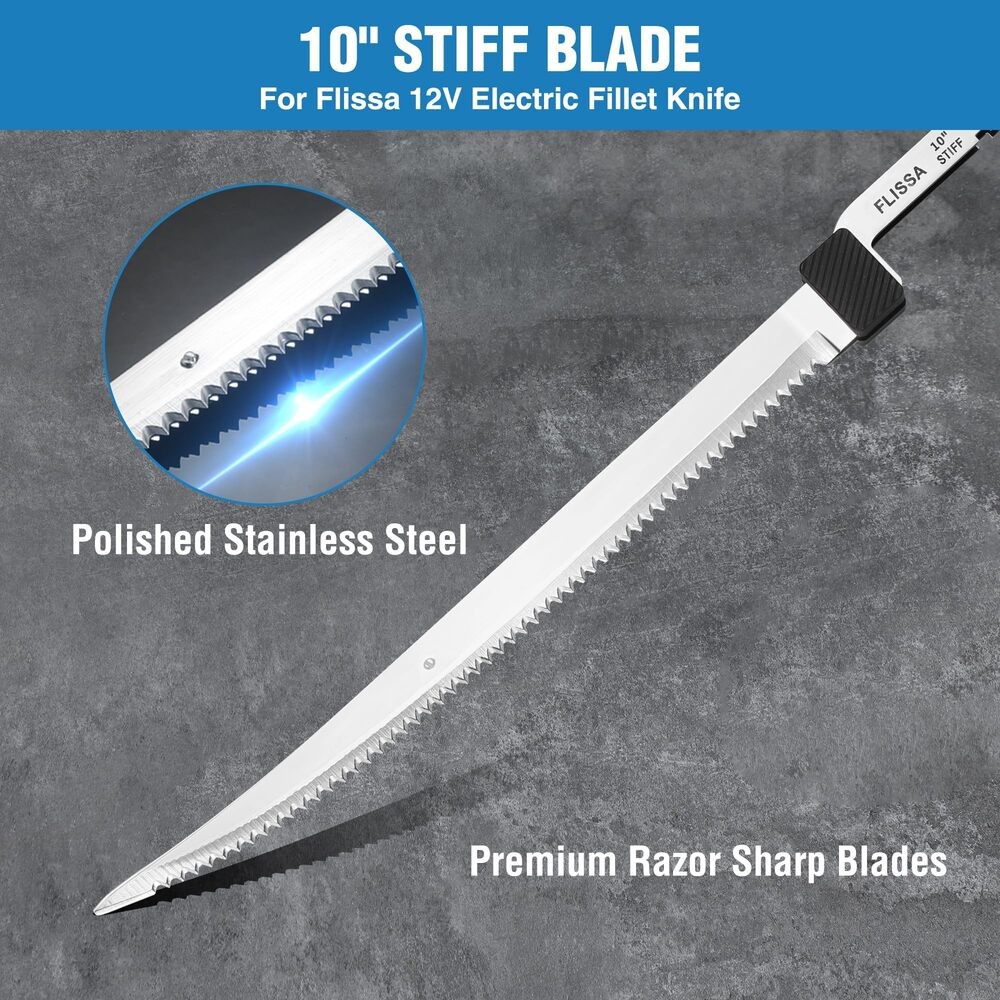 FLISSA Replacement 10″ Stiff Blades for Electric Fillet Knife Razor Sharp Blades