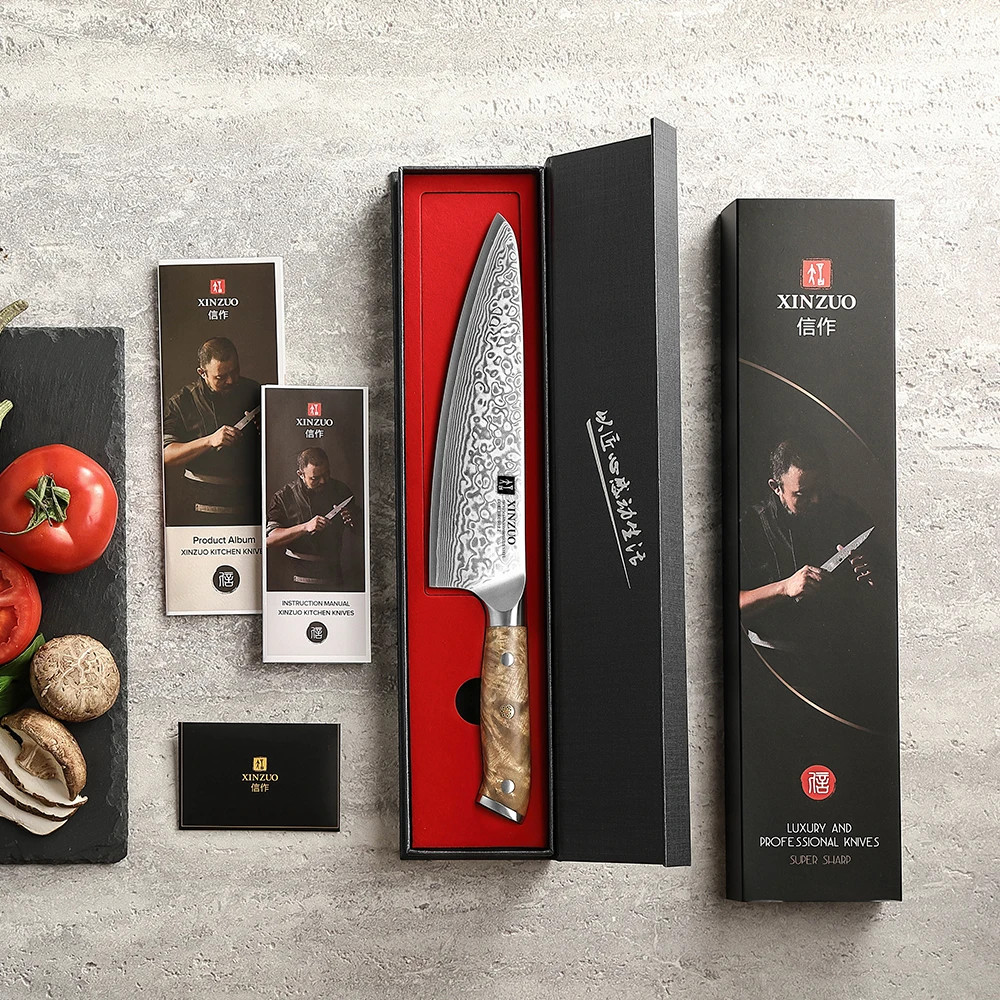 XINZUO 8.5″ Damascus Chef Knife 67-Layer Steel 60±2HRC Wood Handle Gift Box