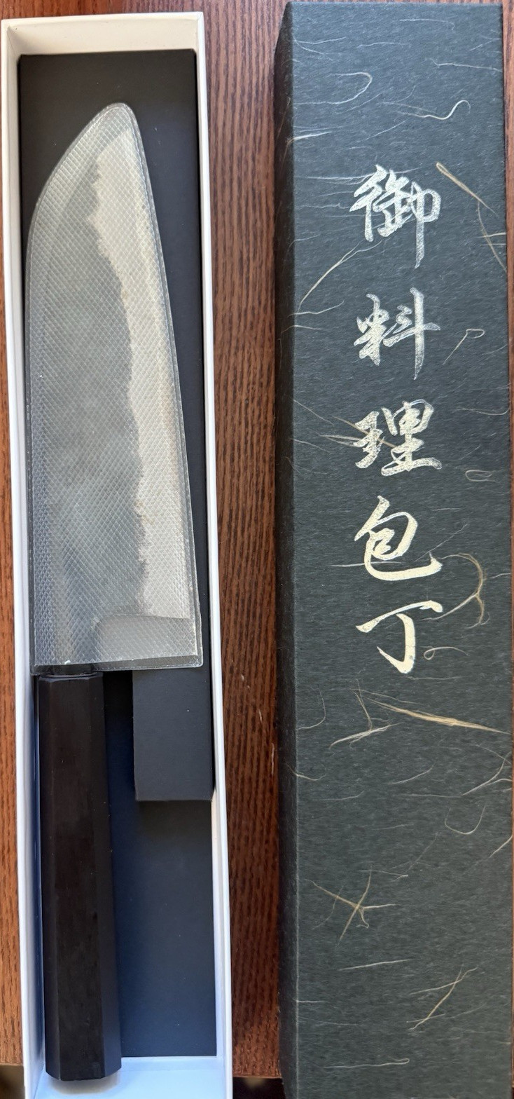 sumi Santoku Knife 165mm Blue Steel (Aogami) Black Finish Wood Handle w/ Box