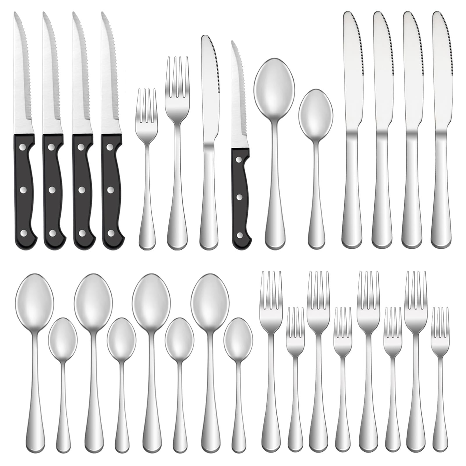 24 Piece Silverware Set for 4 Mirror Polished Stainless Steel Flatware Utensil