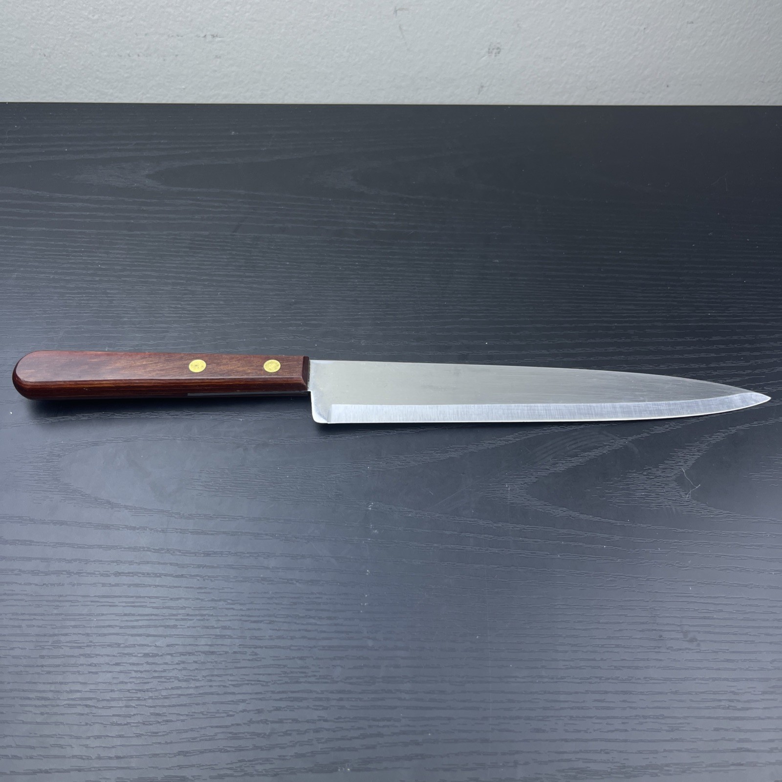 Vintage Stainless Crestline USA Carving Slicing Knife Brown Handle Kitchen Cutle