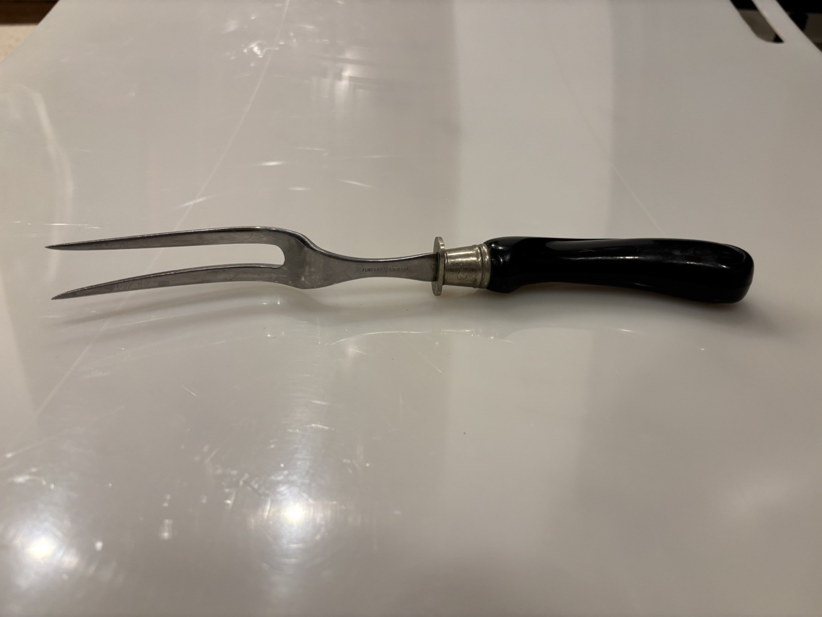 Vintage Flint Hollow Ground Cutlery Carving Set w/ Original Wood Box