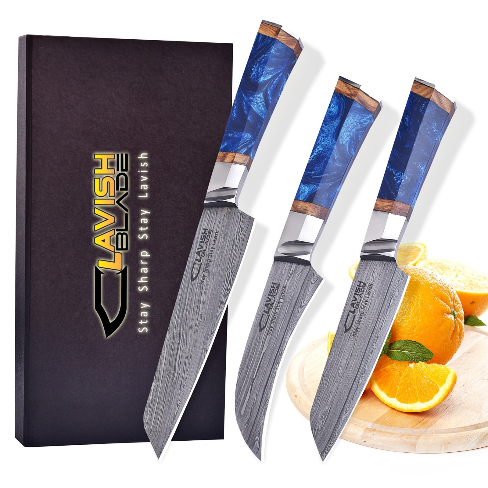 Hand Forged Damascus Steel 3 Pcs Chef Knife Set, Kitchen Knives Chef Knives Set