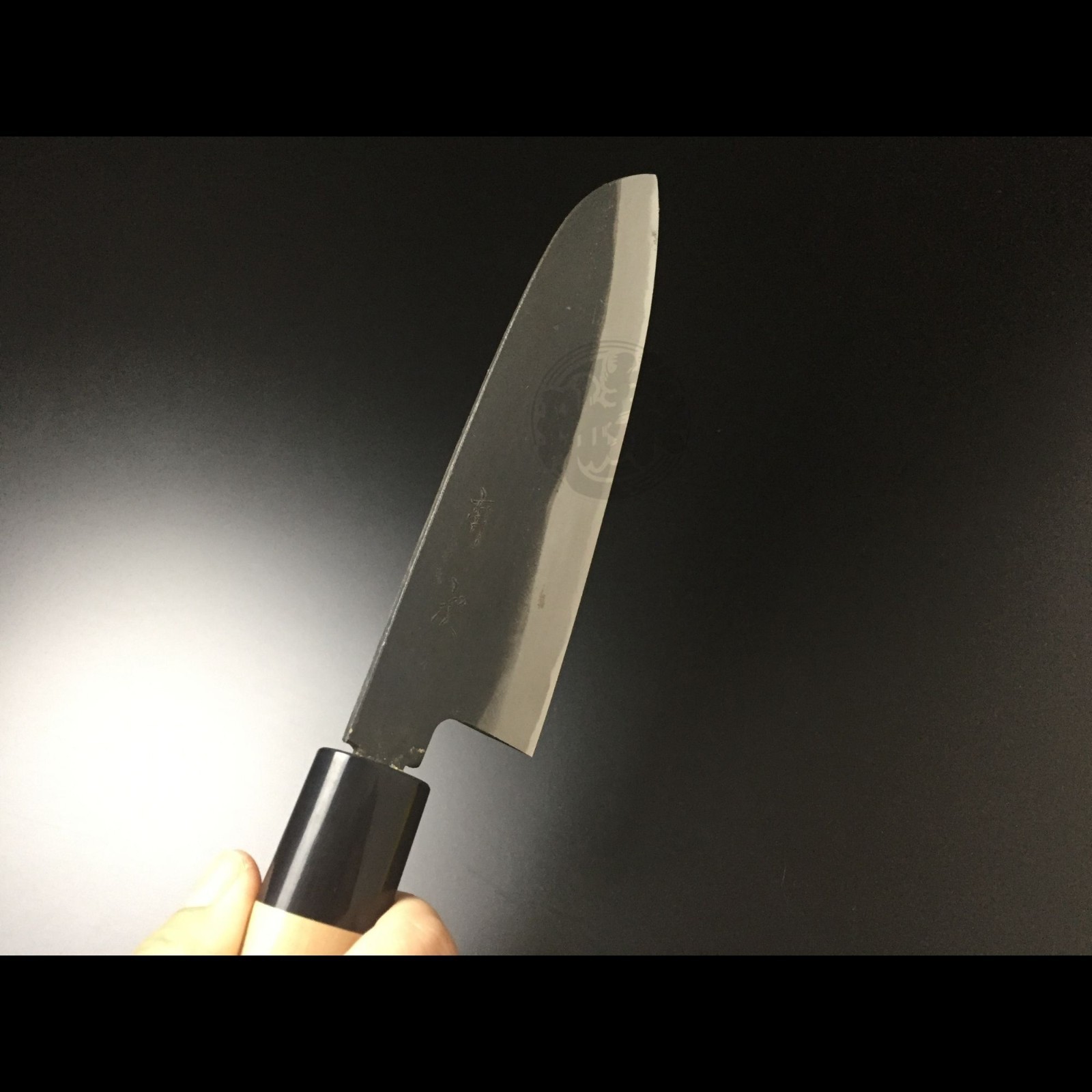 Japanese Chef Knife Aritsugu Black Santoku 180mm 7″ Blue Steel Sheath Gift
