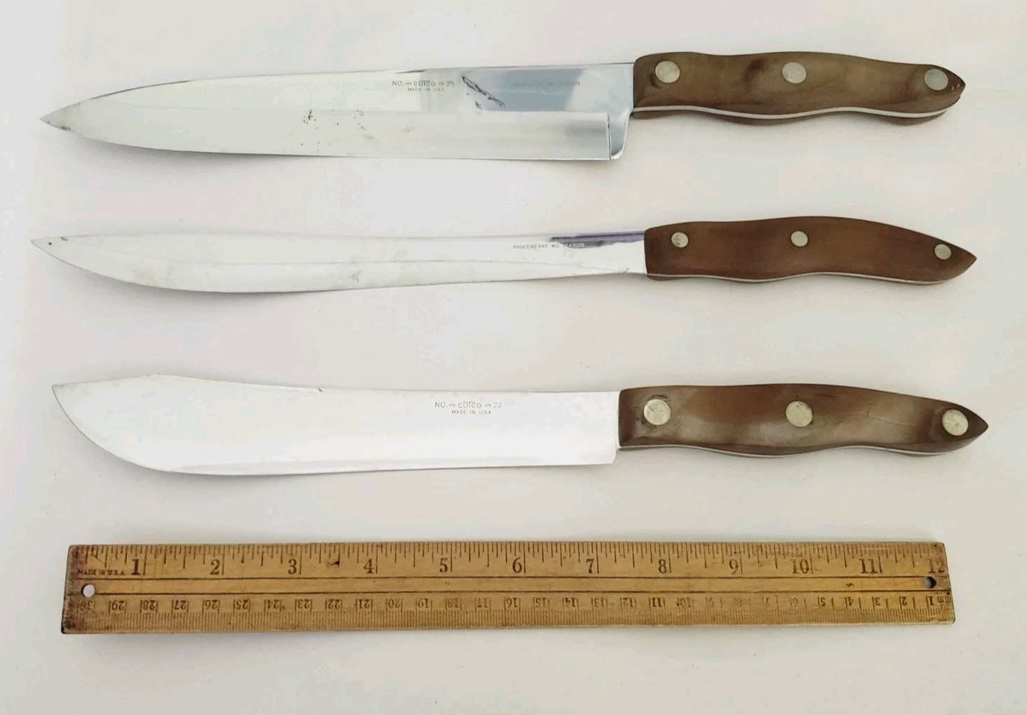 Cutco Lot of 3 Knives No 22 23 25 Butcher Carving Knife USA Made Brown Handles
