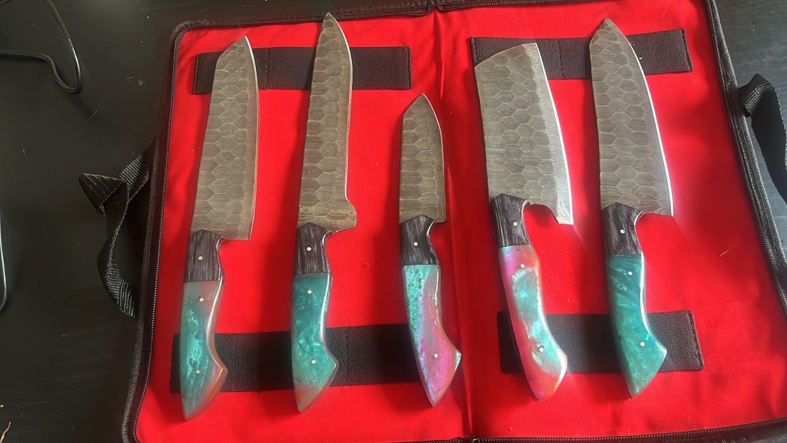 SK-11 Damascus Steel Knife Set of 5 Handmade Forged Chef Kitchen Professional