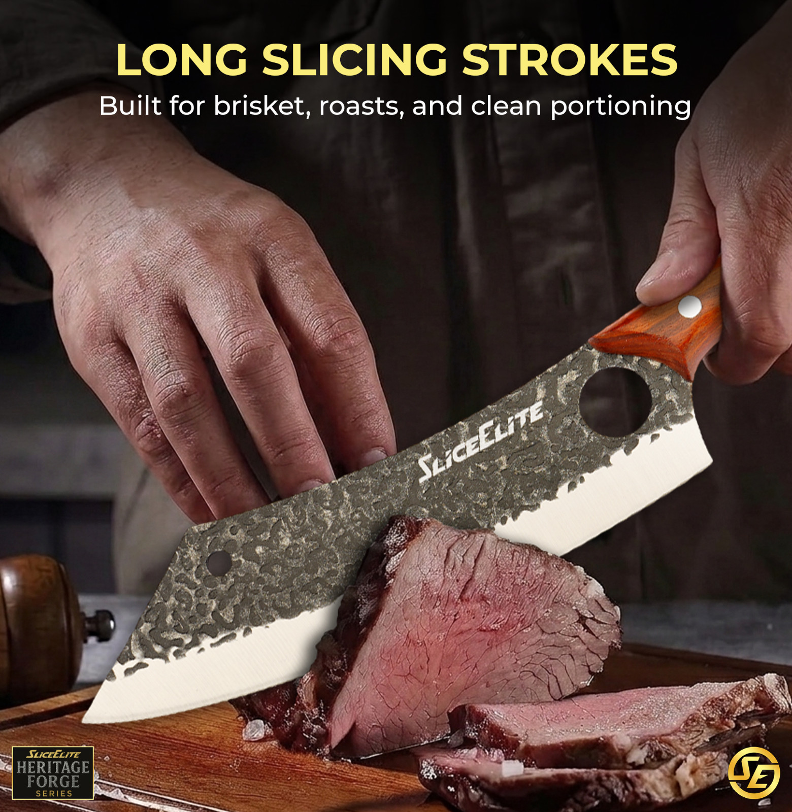 SliceElite 3pc Forged Knife Set Boning Scimitar Kiritsuke BBQ Kitchen