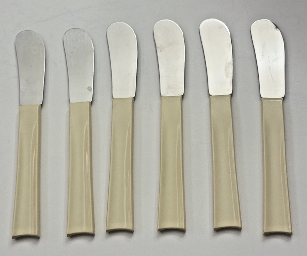 Lot Of 6 Cream Quikut Cheese Butter Spreader Knives Stainless Steel