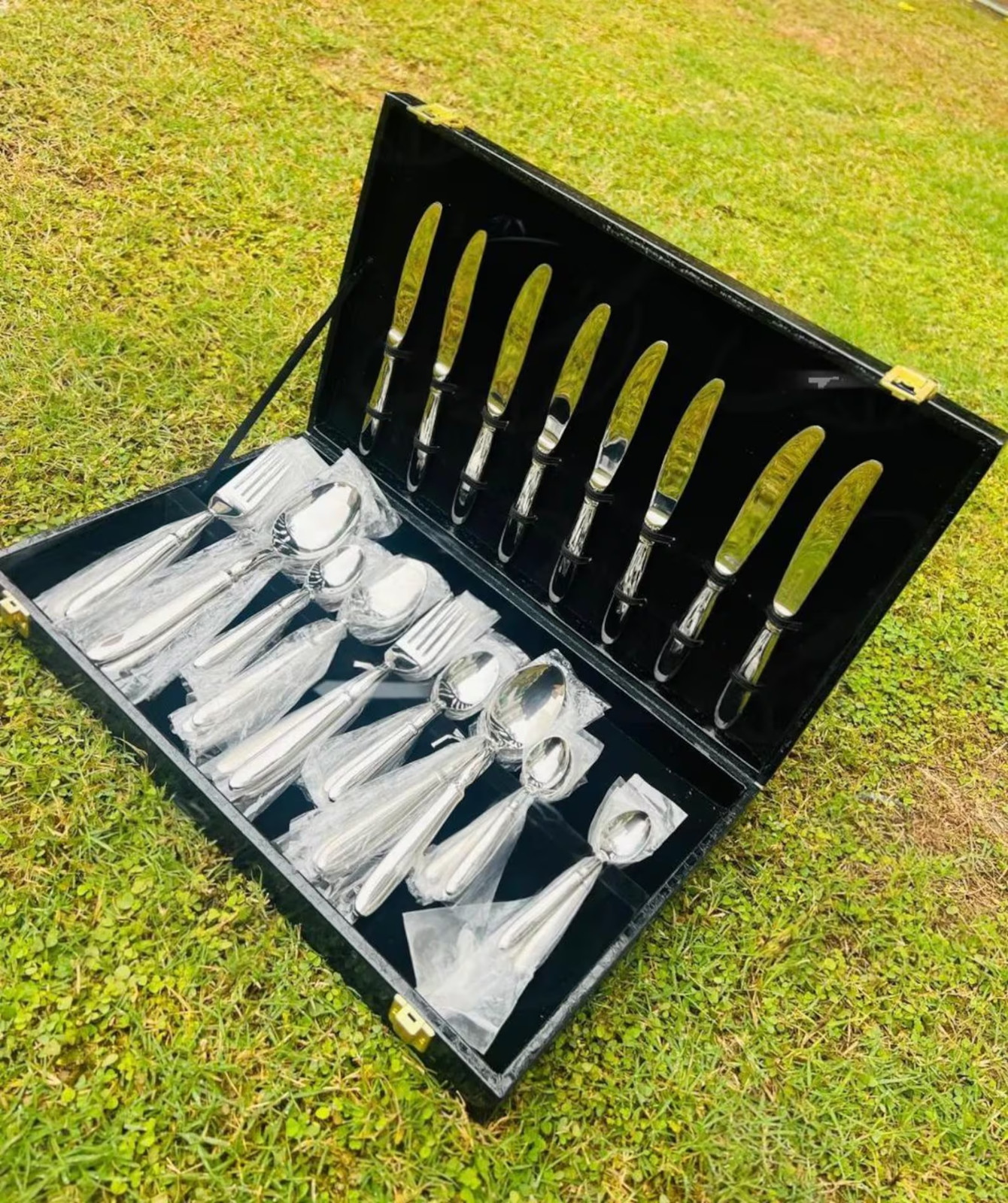 Handmade Sterling Silver Cutlery Set, 44 Pcs Serve for 8 persons With Box
