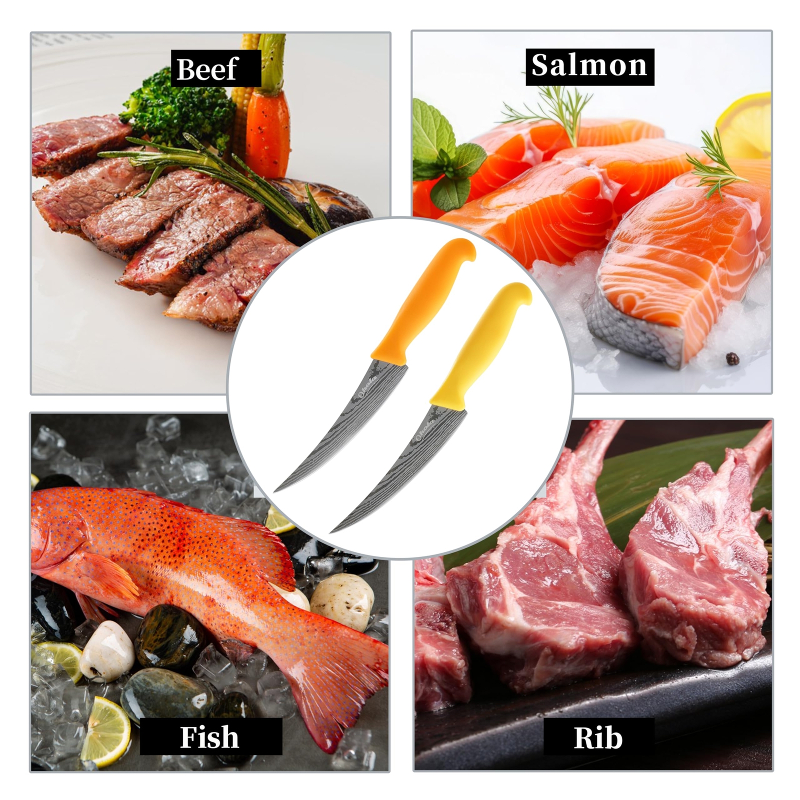 2PCS Curved Boning Knife 6 Inch Deboning Knife Premium Stainless Steel Fillet