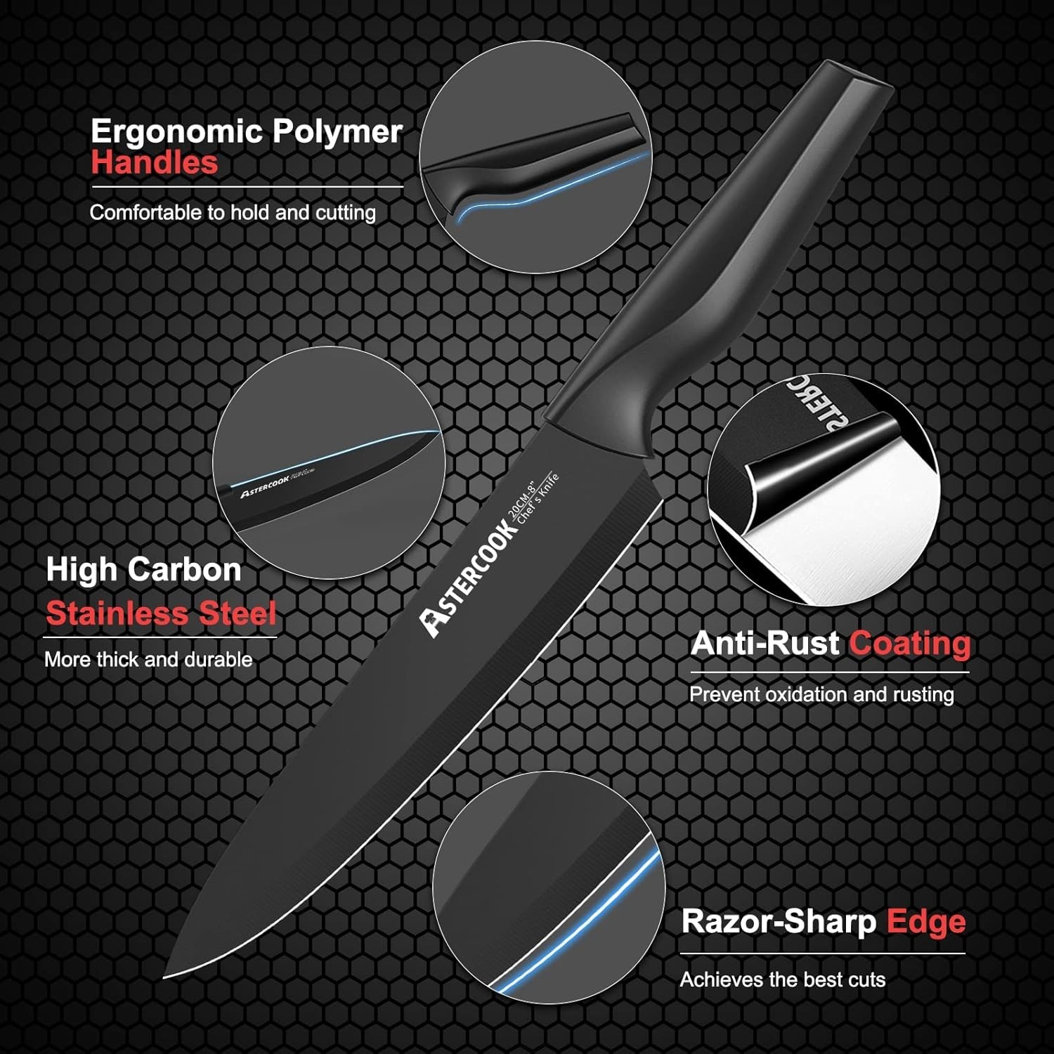 Knife Set 21 Pieces Kitchen Knife Sets with Block Sharpener Dishwasher Safe