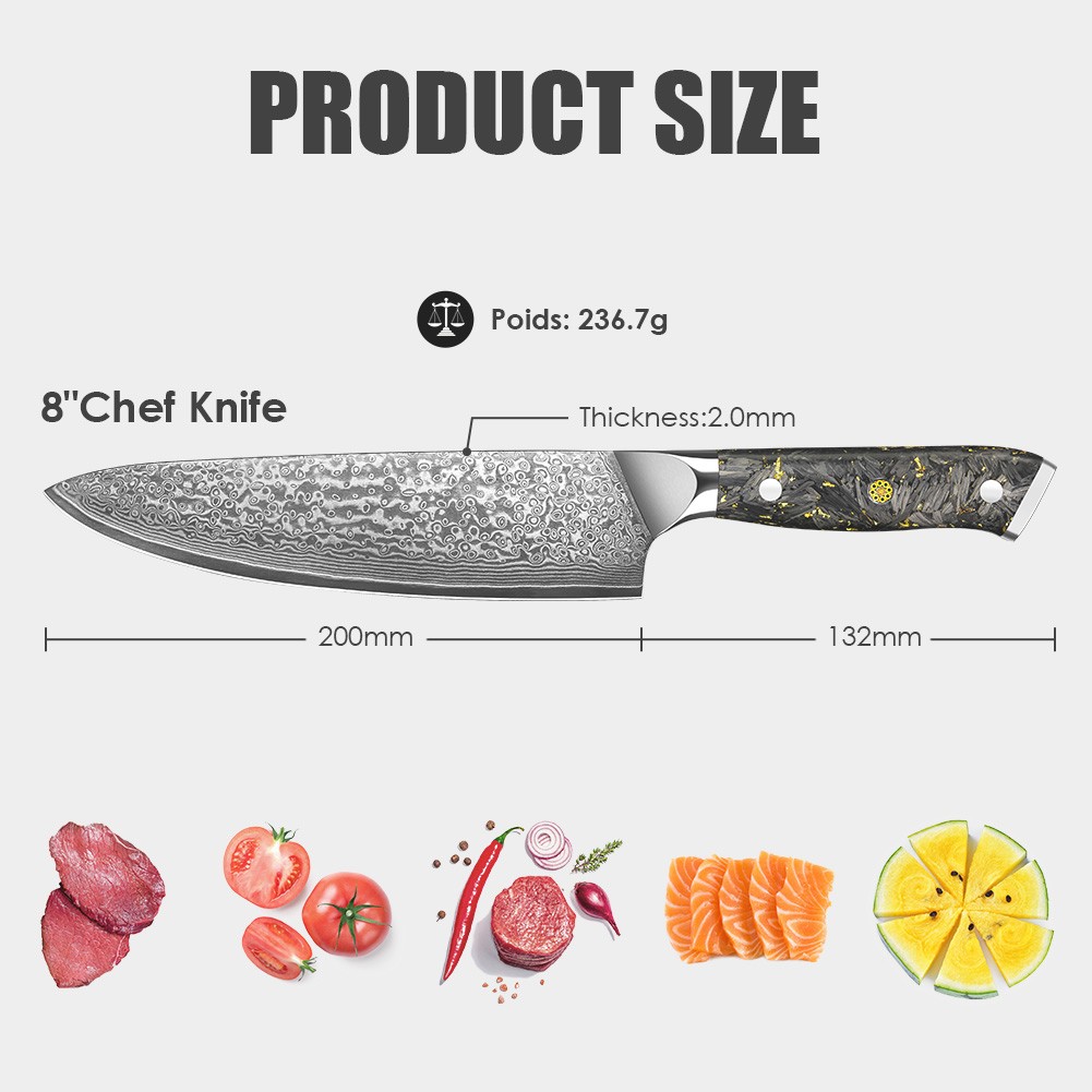 VG-10 Damascus Steel Chef Knife Razor Sharp Kitchen Knife-Gift for Home Cooks