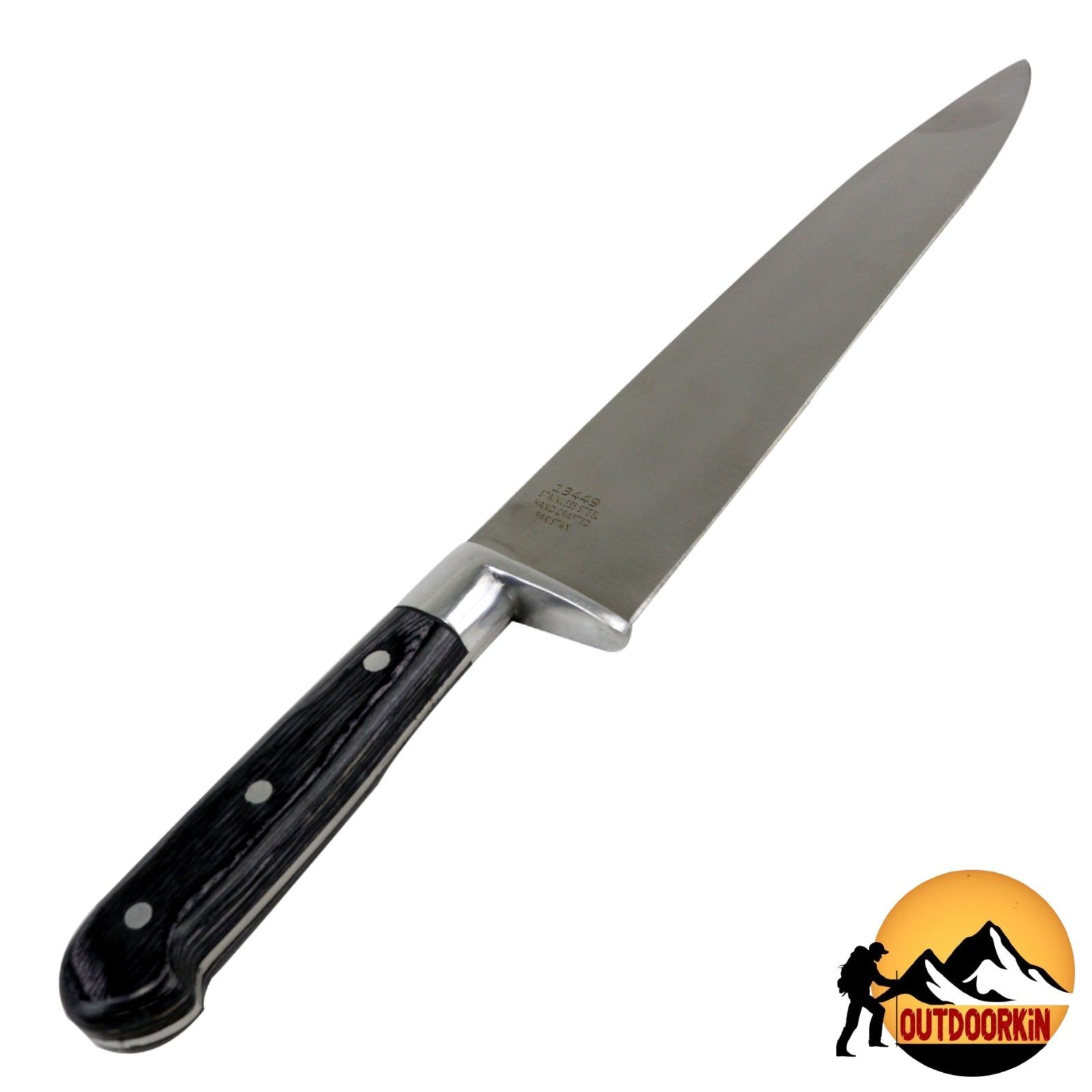 14.5″ FULL TANG Black CHEF Kitchen Knife Fixed Blade BUTCHER Knife WOOD Handle