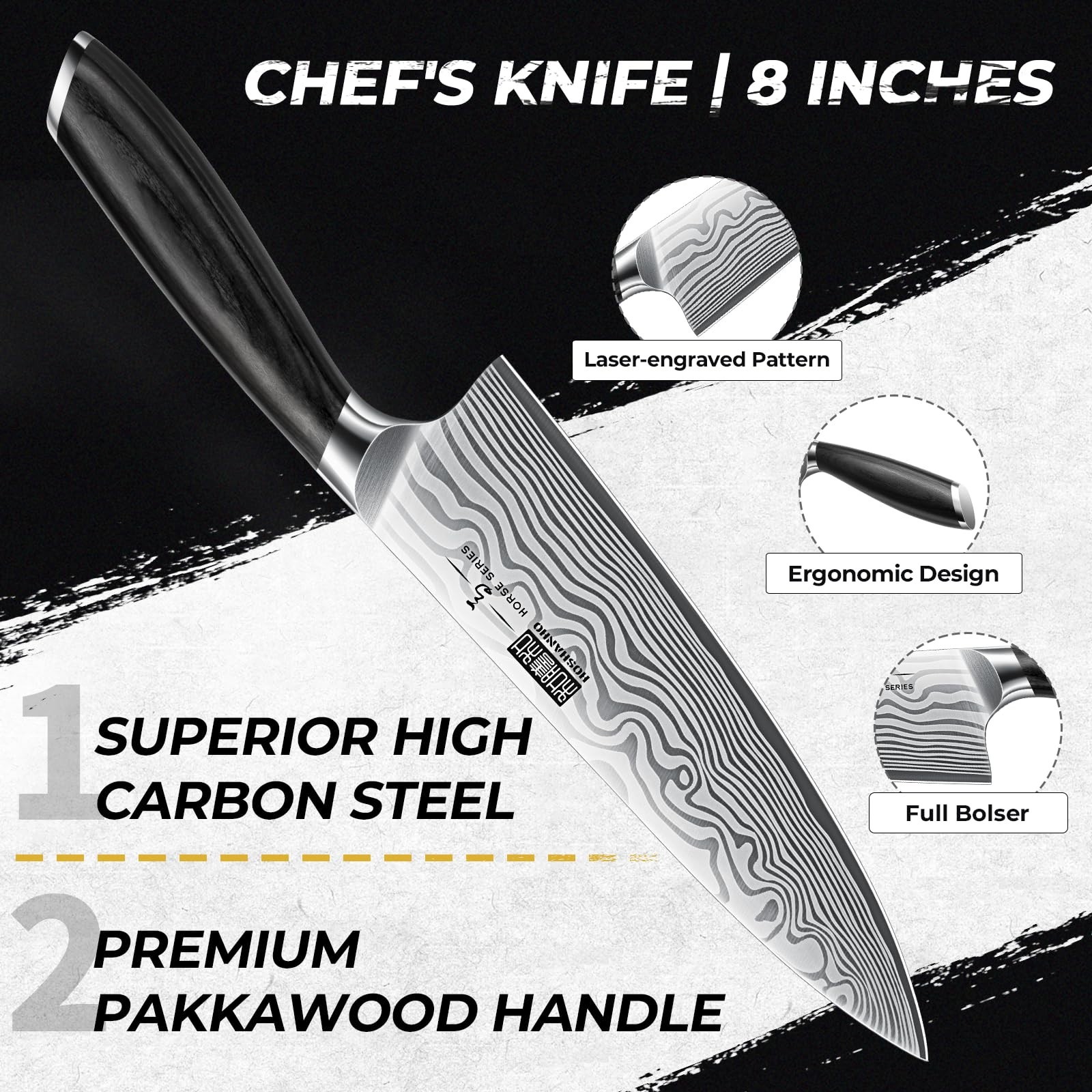 HOSHANHO 5 Pieces Knife Set Powder Steel Chef Knife Set with Magnetic Holder
