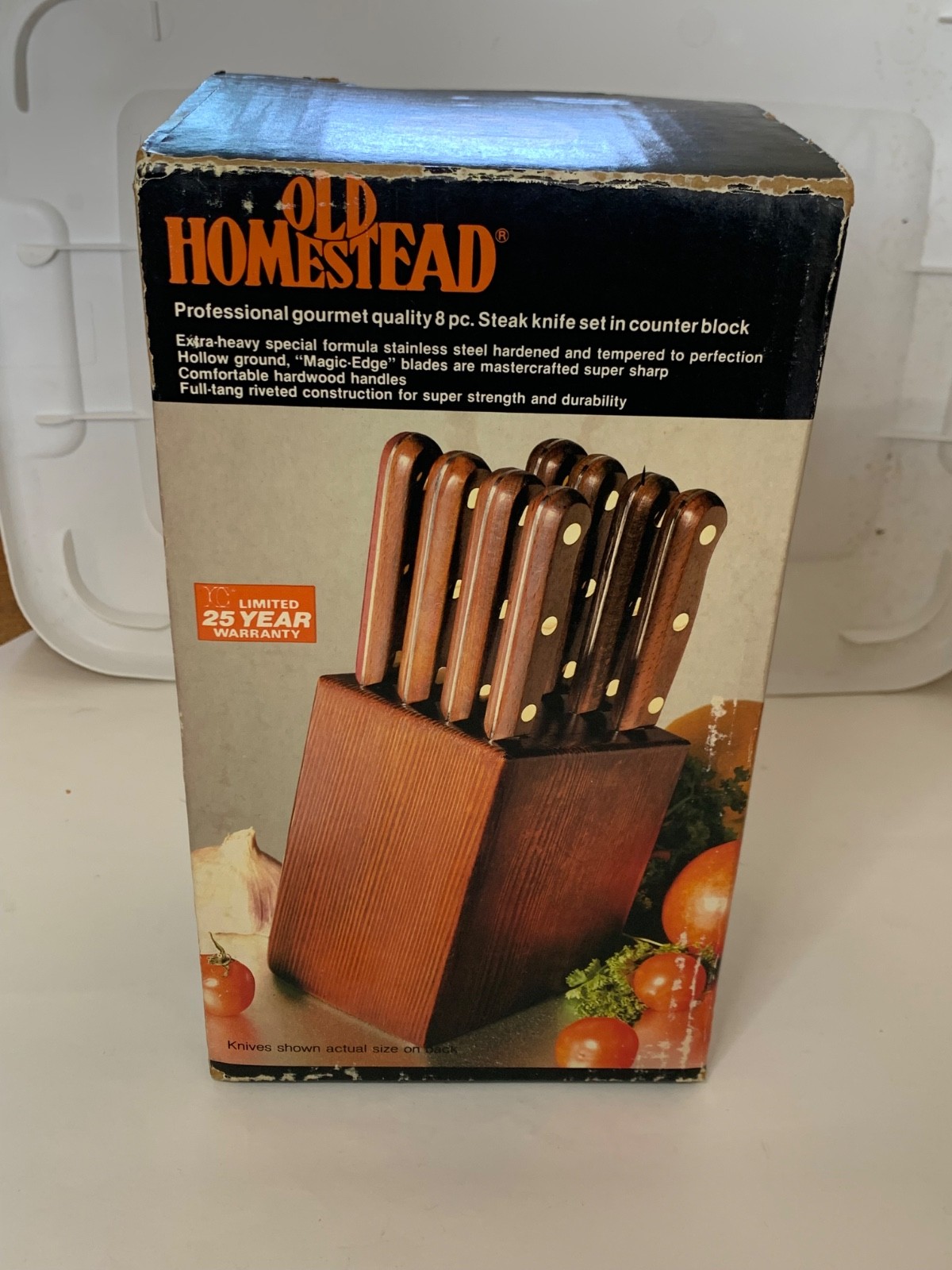 Set-9 PCS Old Homestead Cutlery Stainless Steak Knives x8 + Block #OH8 Japan NOS