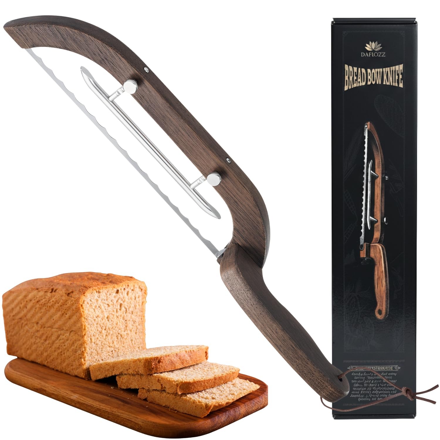 Adjustable Bread Bow Knife for Perfect Slices, Premium Wooden Frame, Tool-Fre…